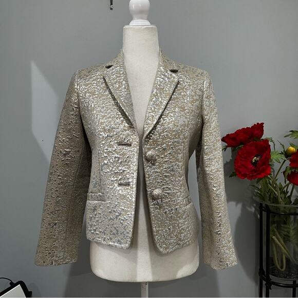 NEW J. Crew Wool Metallic Silver Brocade Jacquard Career Suit Blazer Jacket RARE - Picture 8 of 15